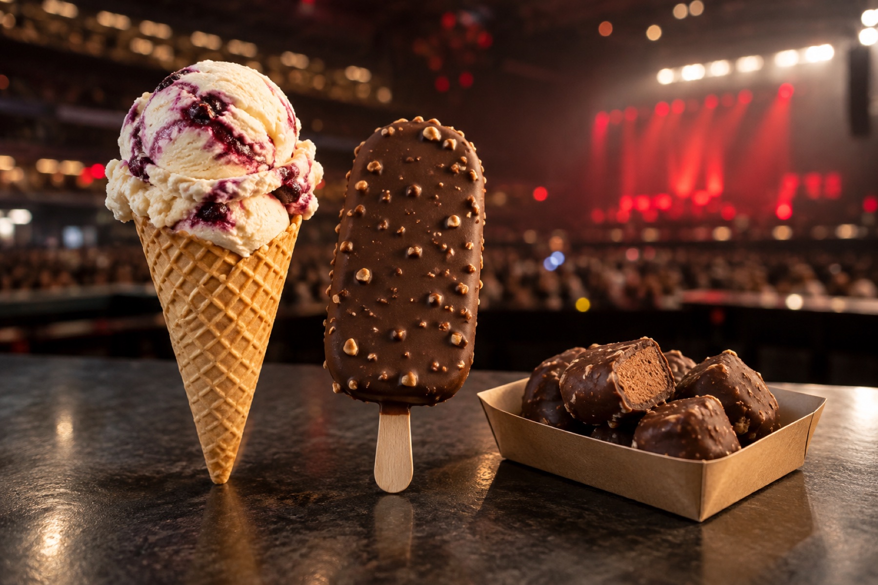 Eiswaffel, Schokoeis am Stiel und Eiskonfekt